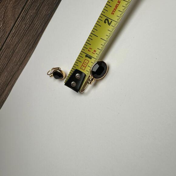 Napier Oval Black Rhinestone Gold Tone Leverback Pierced Earrings - Picture 4 of 9